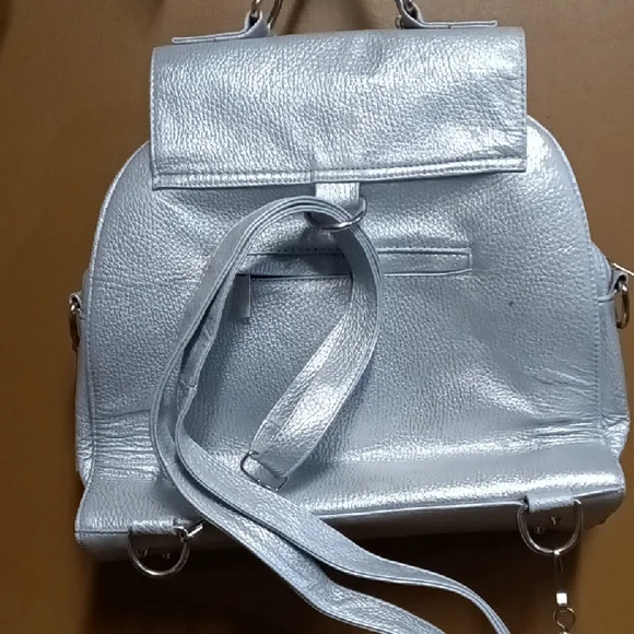 Metallic Silver Cowhide Backpack - Picture 2 of 3